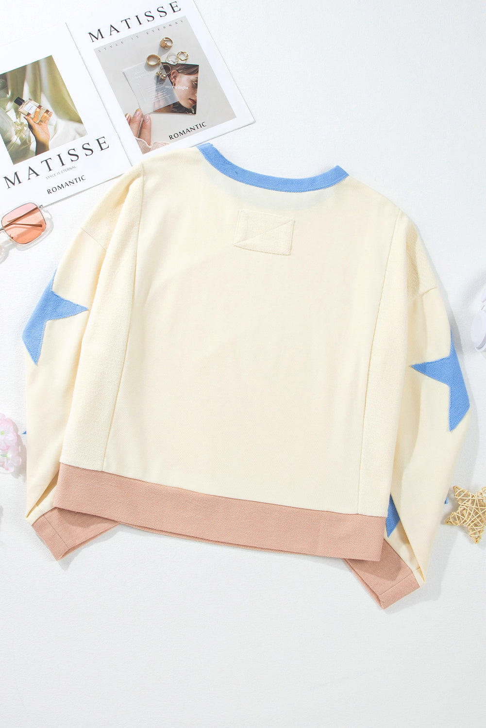 Beige Star Patchwork Oversized Sweatshirt