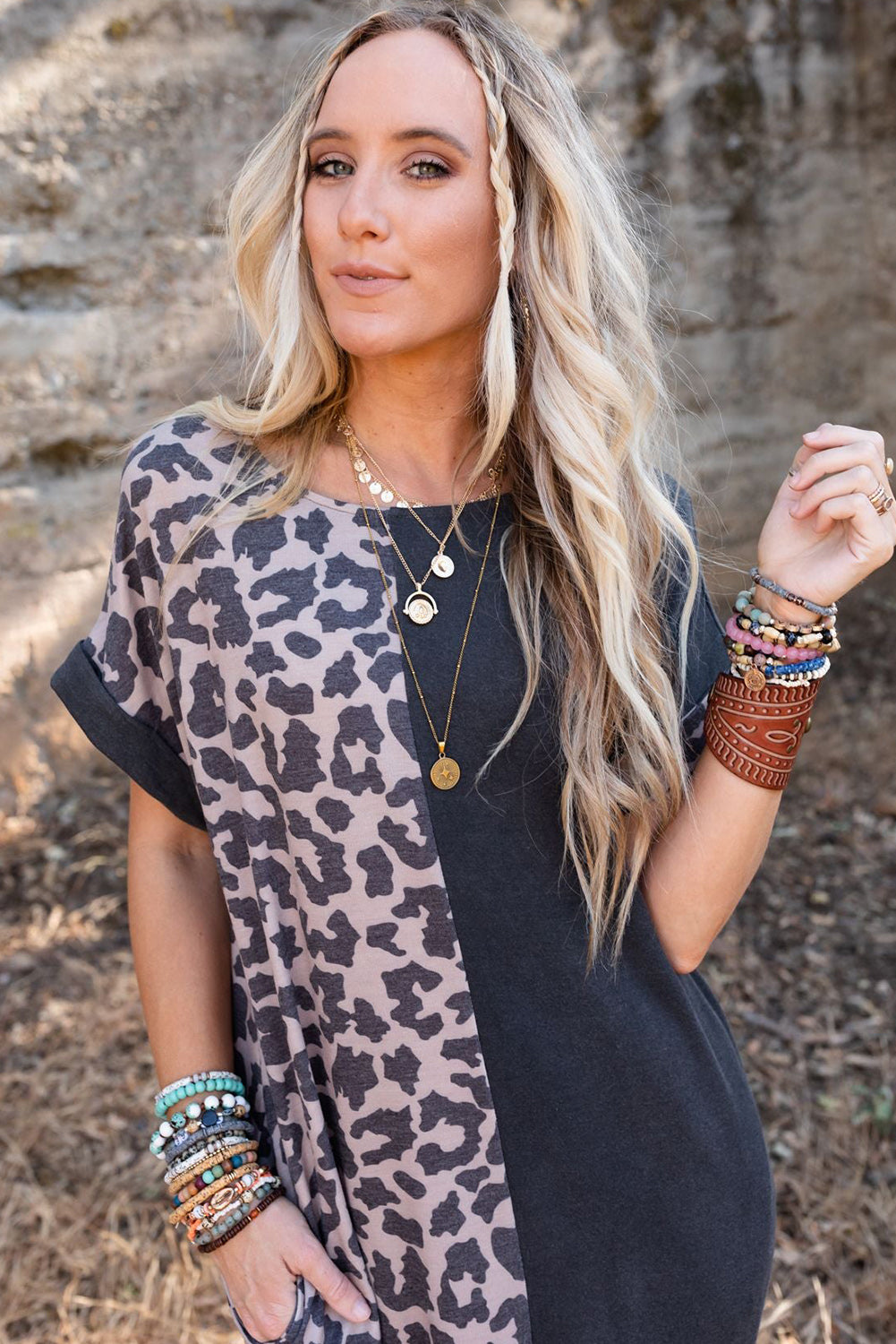 Black Leopard T-Shirt Dress