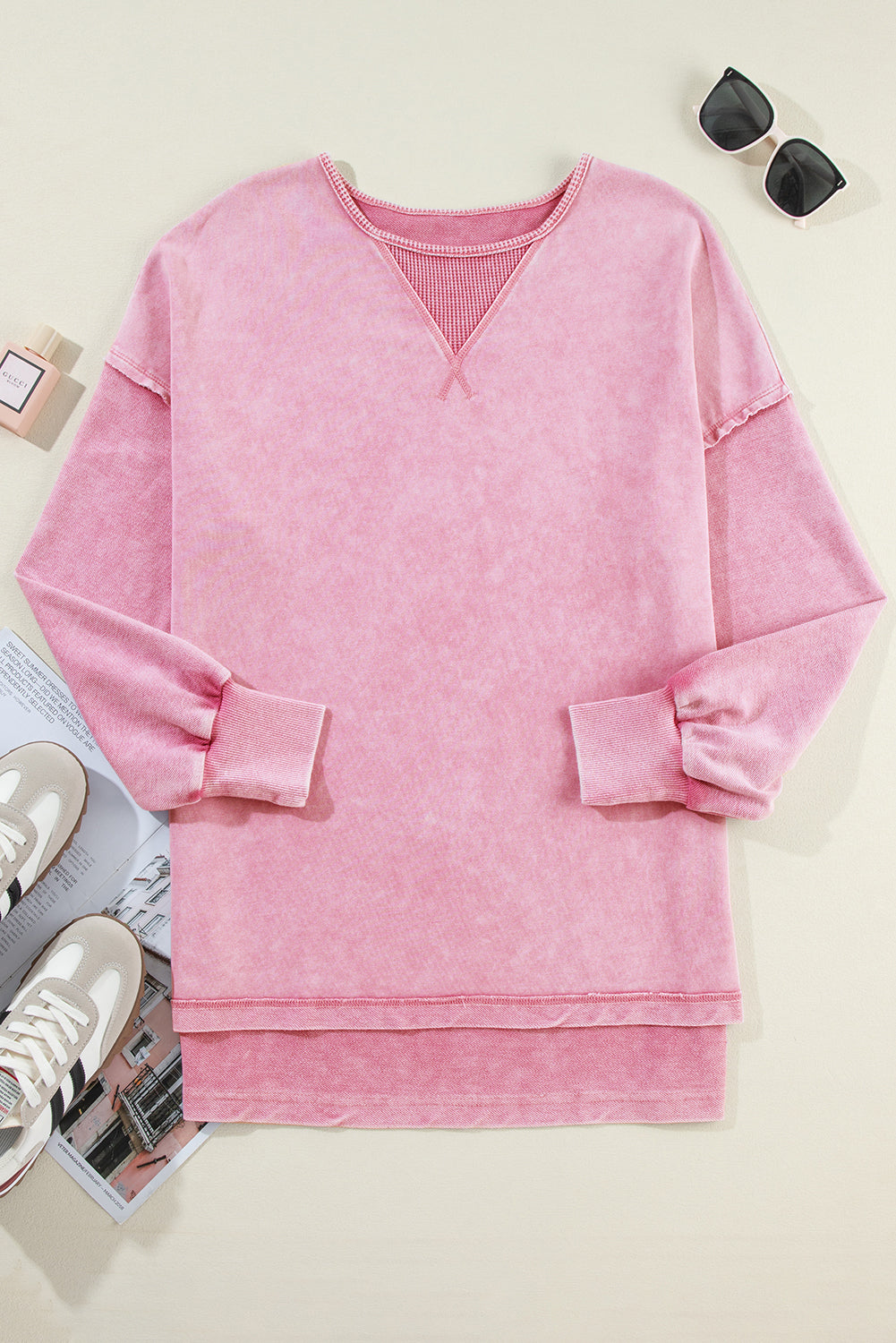 Strawberry Pink Mineral Wash Oversized Sweatshirt