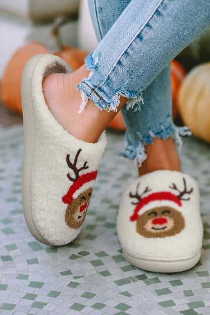 White Christmas Deer Pattern Slippers