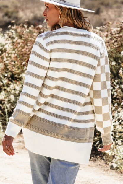 Beige Striped Knitted Cardigan