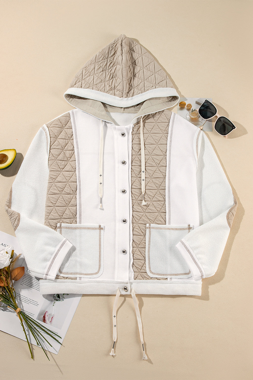 Quilted Textured Patchwork Hooded Jacket