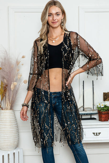 Black Sequin Sheer Cover Up