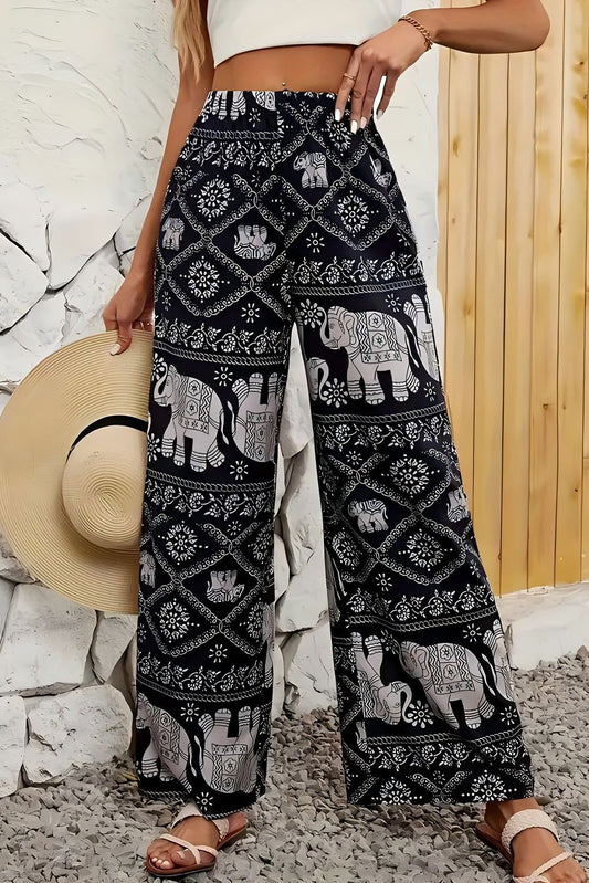 Ethnic Print Wide Leg Pants