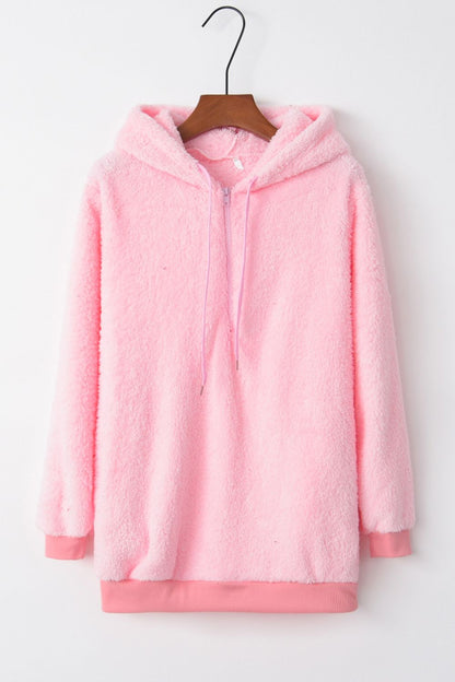 Quarter-Zip Drawstring Teddy Hoodie