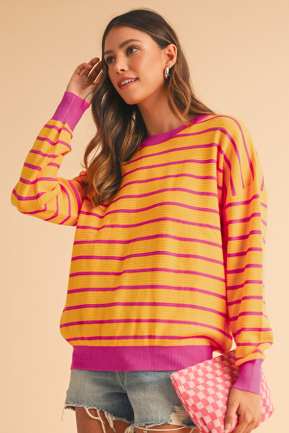 Striped Round Neck Drop Shoulder Sweater