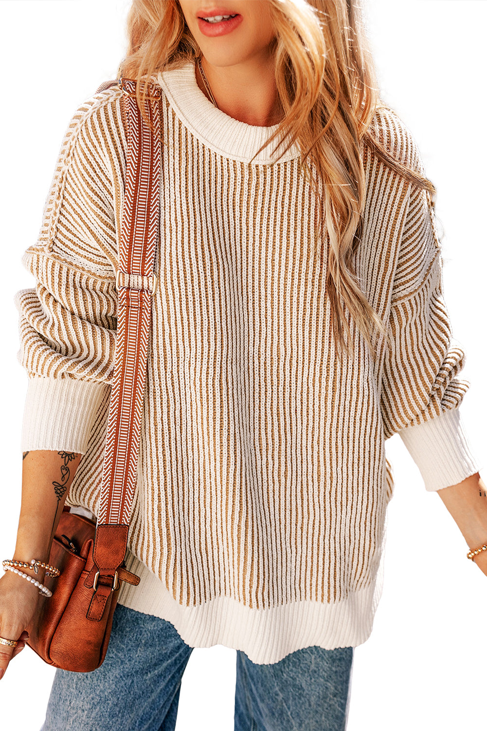 Chestnut Striped Loose Sweater