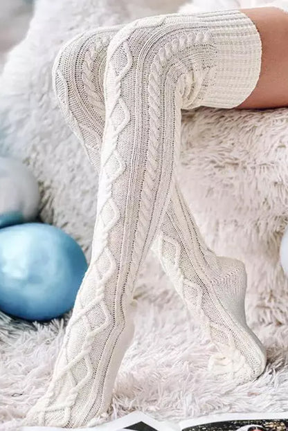 Bright White Cable Knit Winter Socks