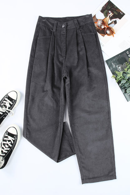 Grey Corduroy Wide Leg Pants