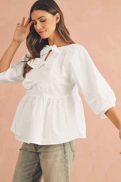 White Bow Knot Loose Fit Blouse