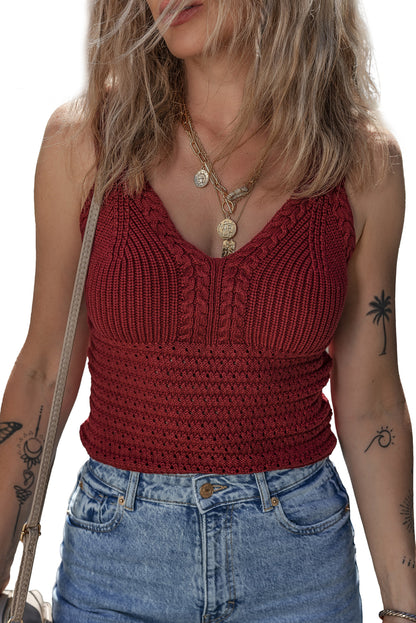 Burgundy Cable Knit Pointelle Camisole