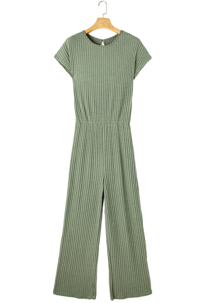 Ribbed Short Sleeve Wide Leg Jumpsuit