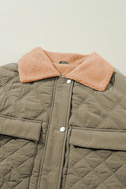 Plush Teddy Collar Jacket – Cozy, Quilted Design with Flap Pockets