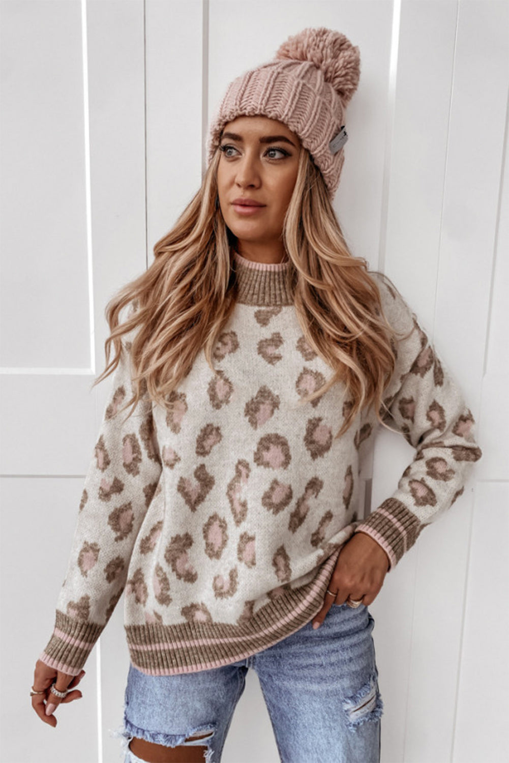 Brown Two-tone Ribbed Sweater