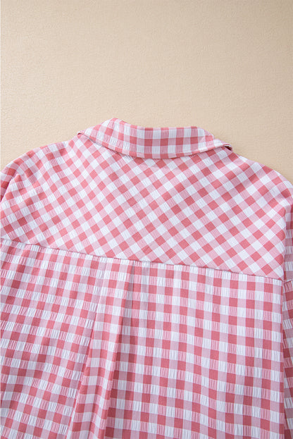 Pink Gingham Print Shirt