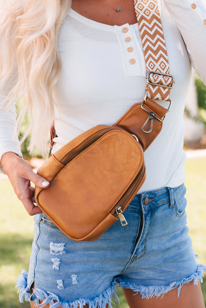 Brown Faux Leather Sling Bag