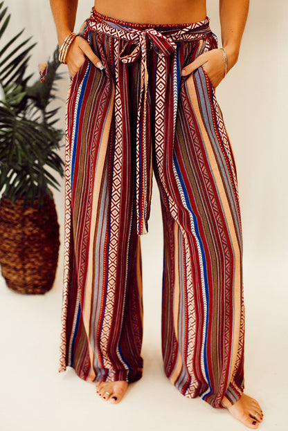 Red Boho Ethnic Striped Pants