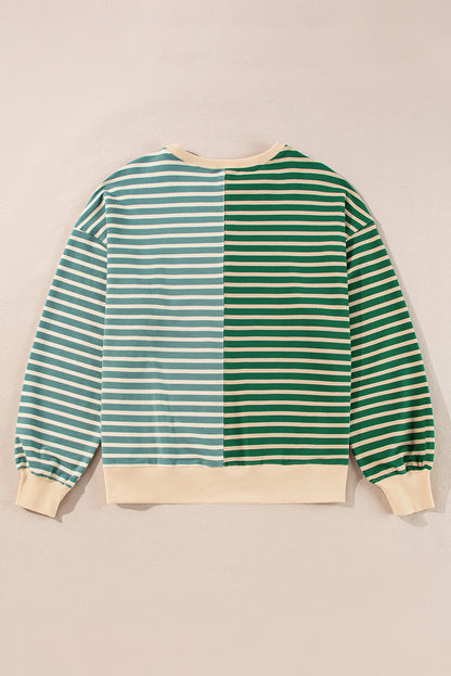 Green Striped Oversized Sweatshirt