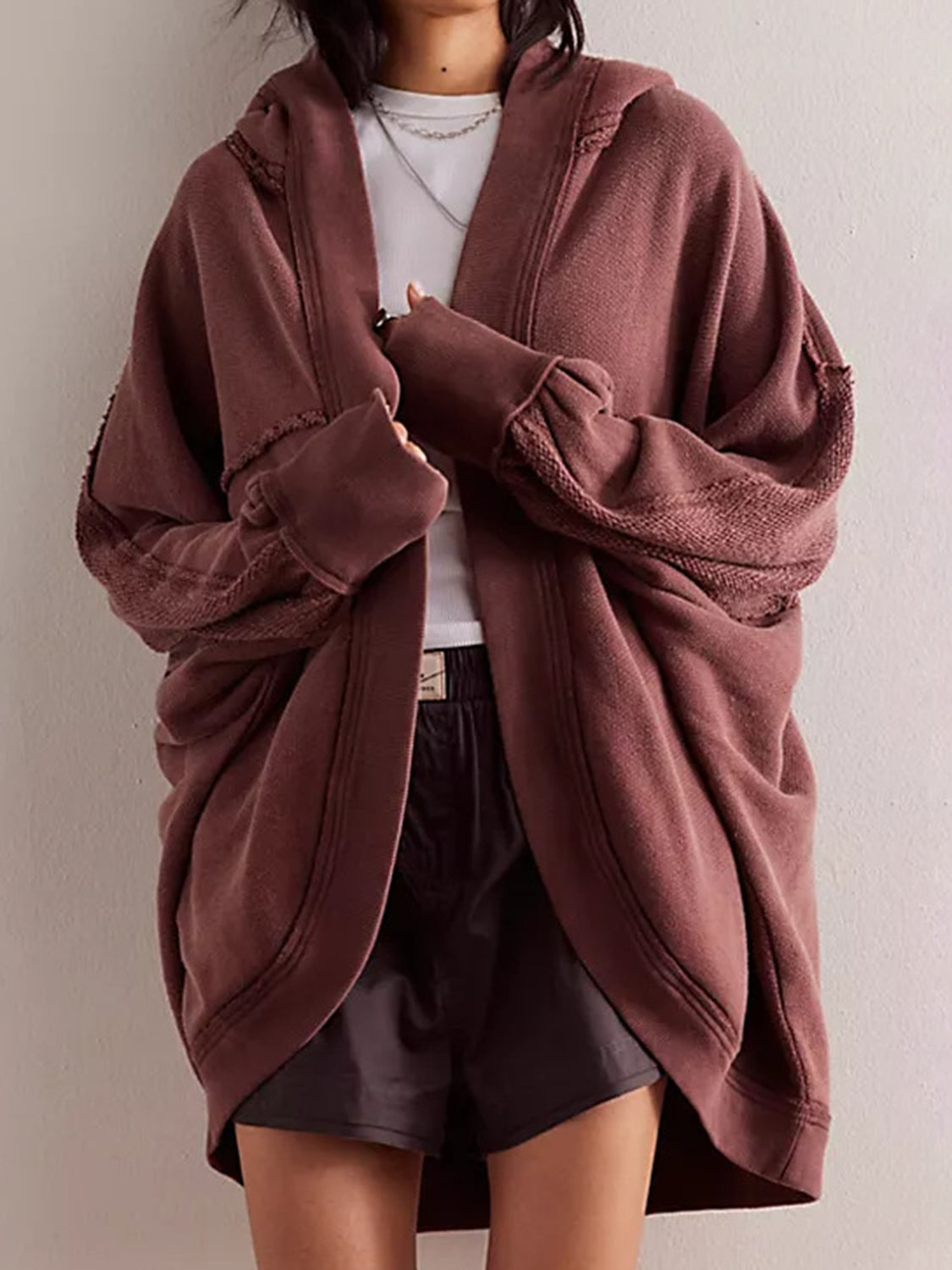 Exposed Seam Hooded Cardigan