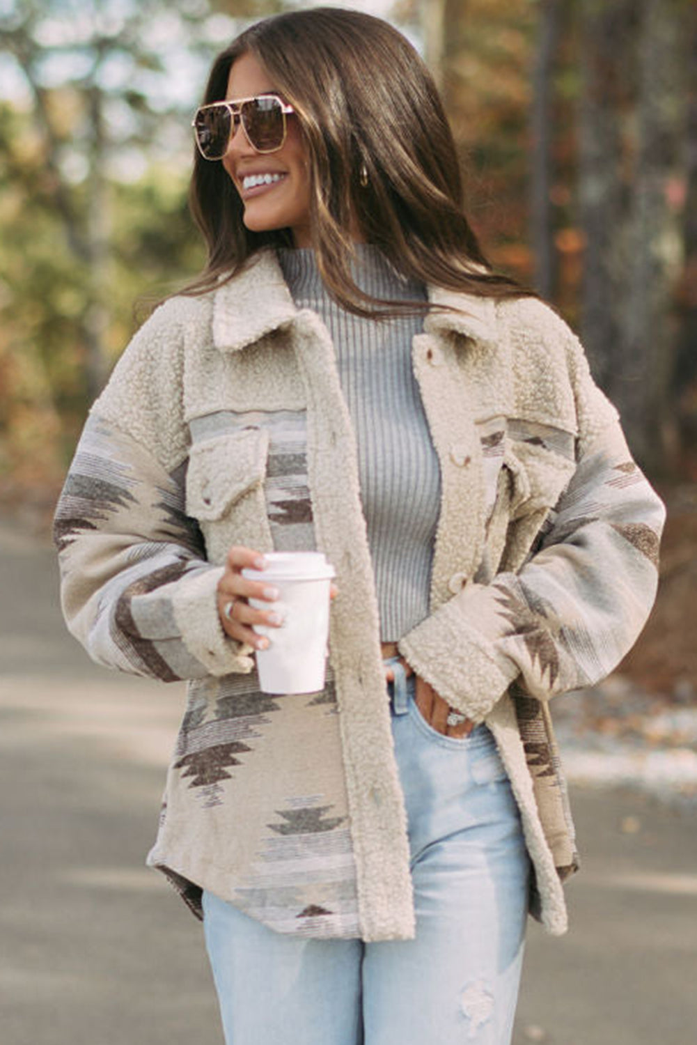 Aztec Print Sherpa Coat