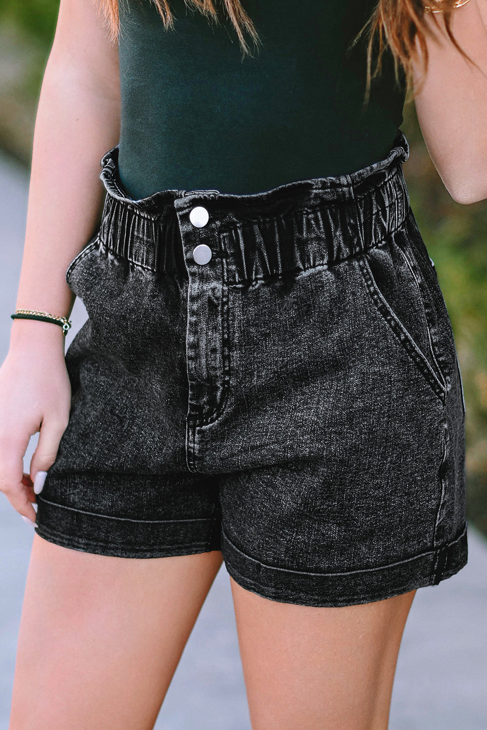 Vintage Washed Frilled High Waist Denim Shorts