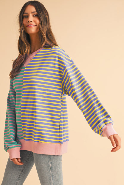 Sky Blue Striped Oversize Sweatshirt