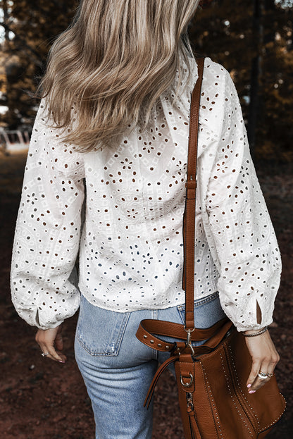 White Eyelet Embroidered Blouse