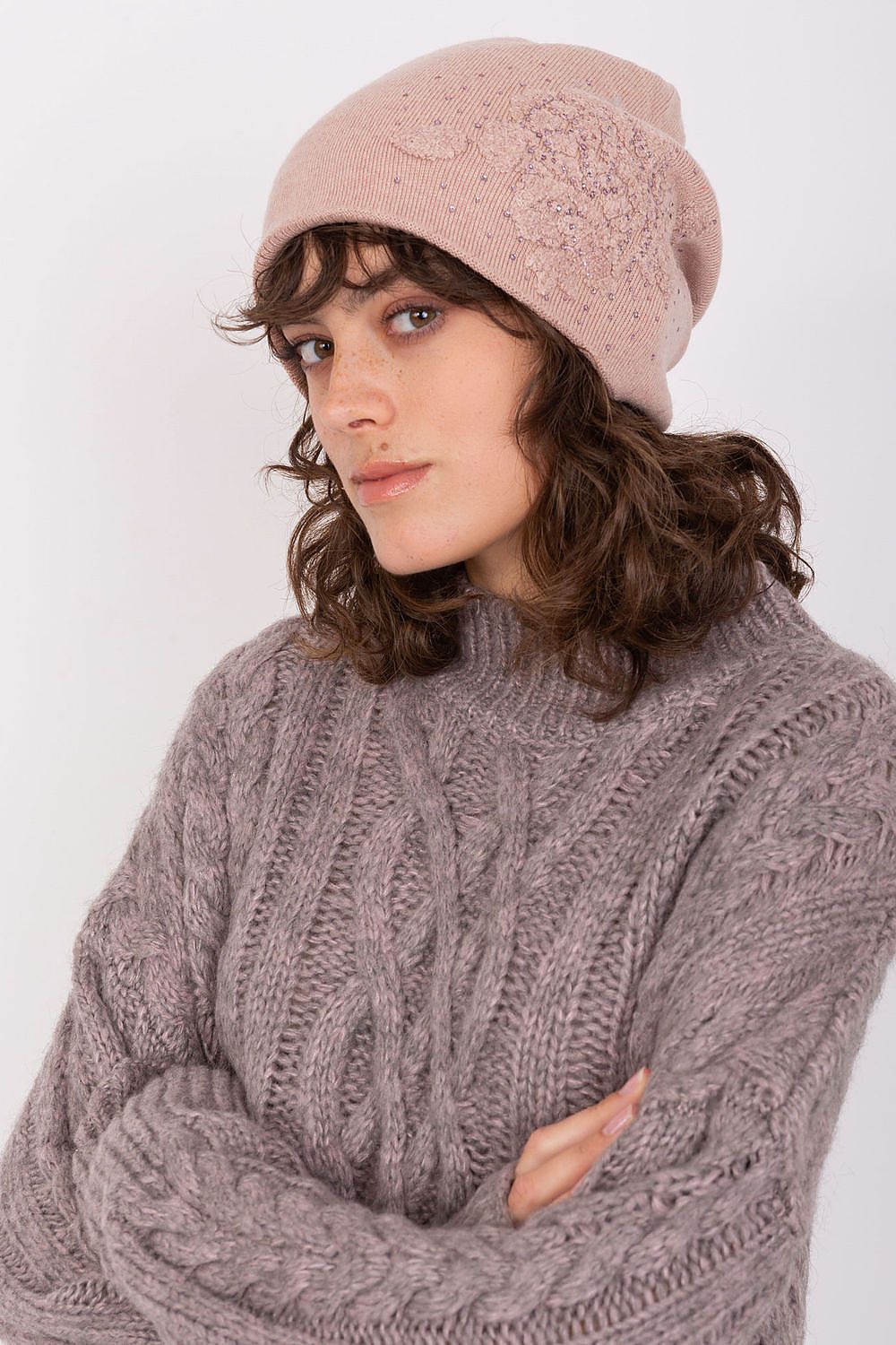 Cashmere Beanie with Rhinestone Detail