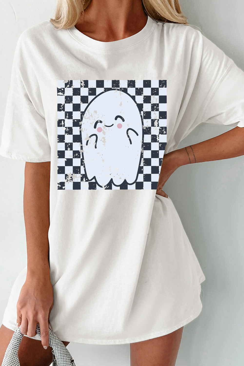 White Ghost Print Oversized  T-Shirt