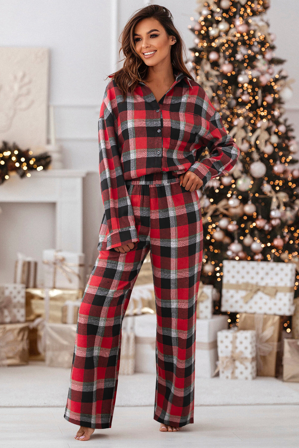 Red Christmas Pattern Pajama Set