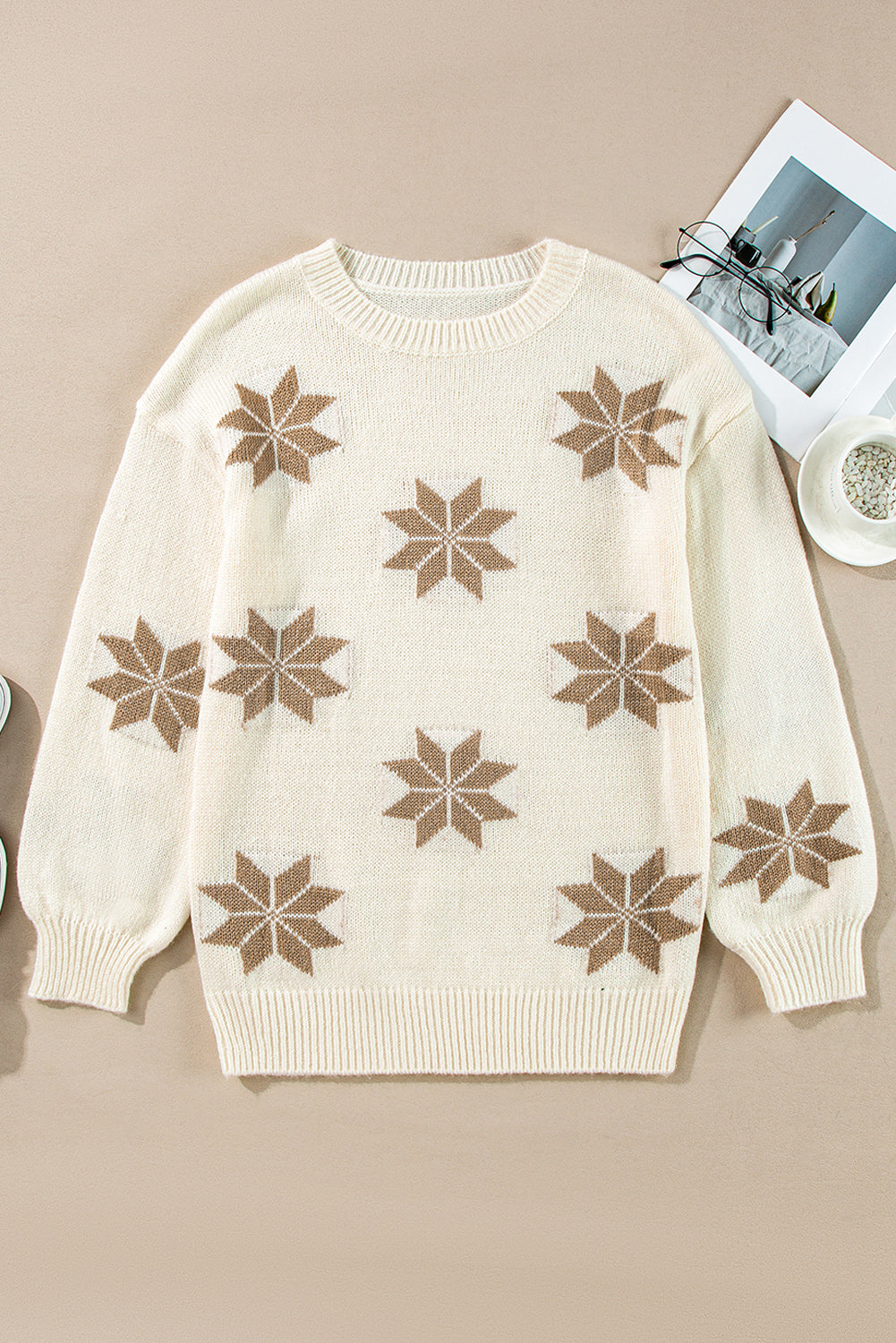 White Christmas Snowflake Pattern Tunic Sweater