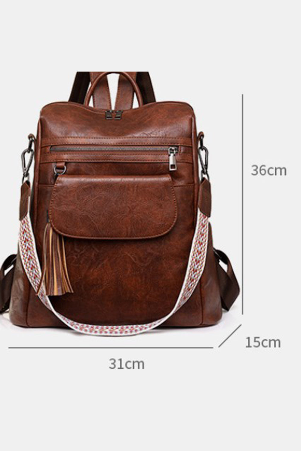 Dark Brown Tassel Decor Retro Large Capacity Backpack