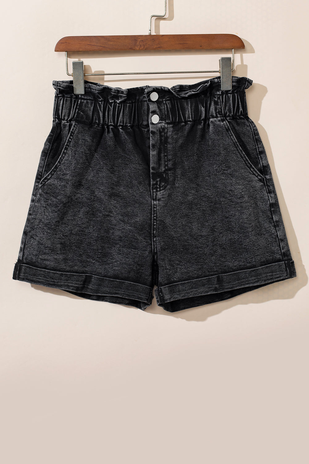 Vintage Washed Frilled High Waist Denim Shorts