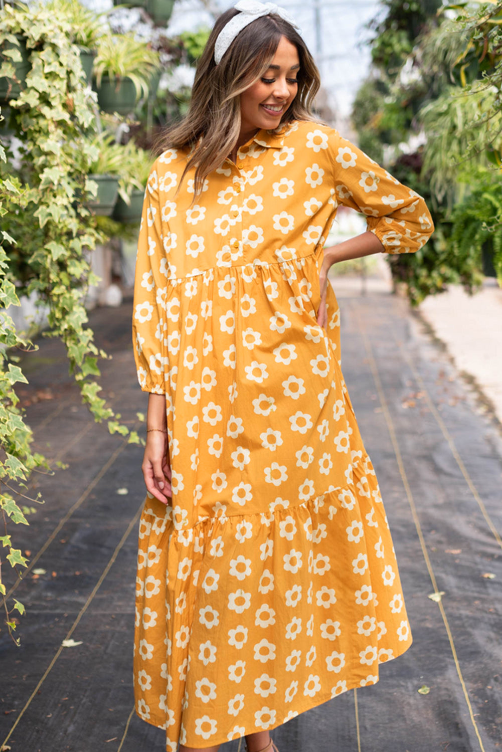 Yellow Flower Print Maxi Dress