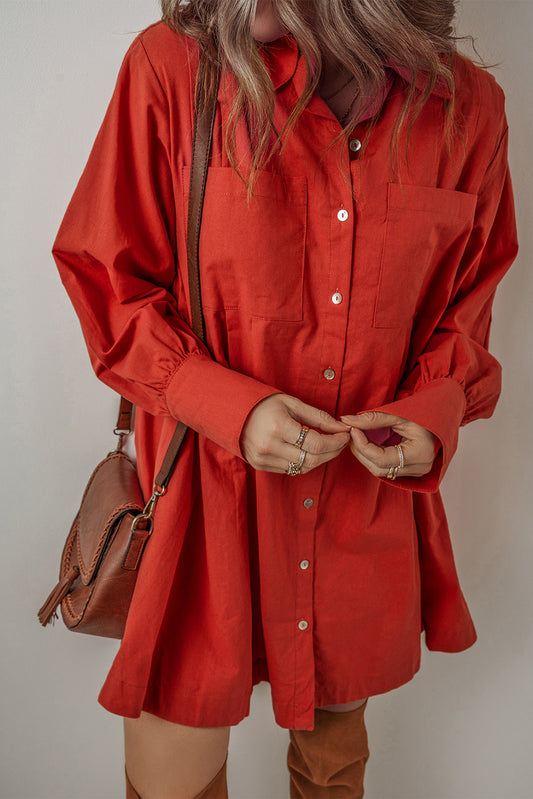 Tomato Red Mini Shirt Dress