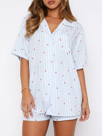 Collared Neck Short Sleeve Top and Shorts Set