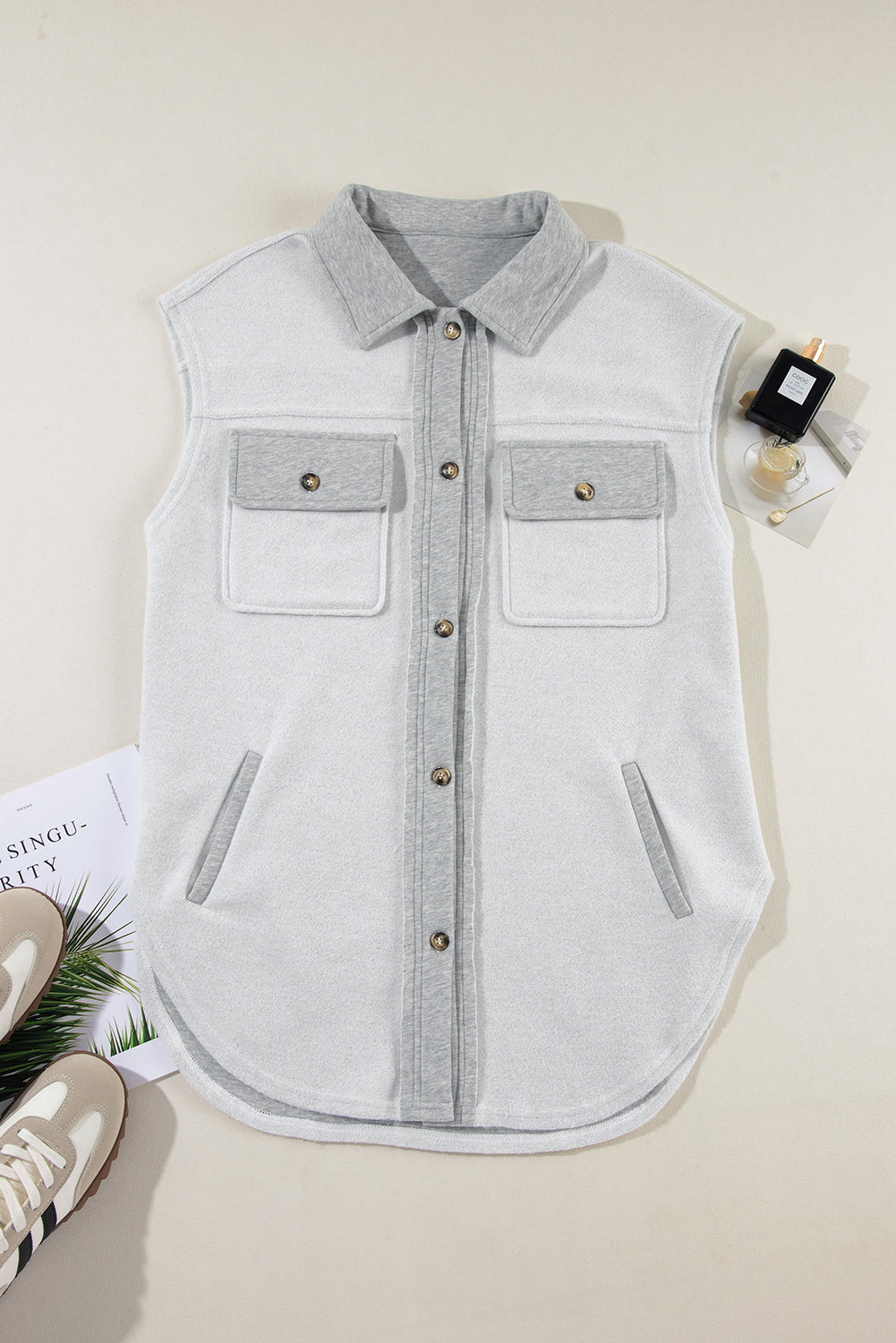 Light Grey Patchwork Jacket Vest