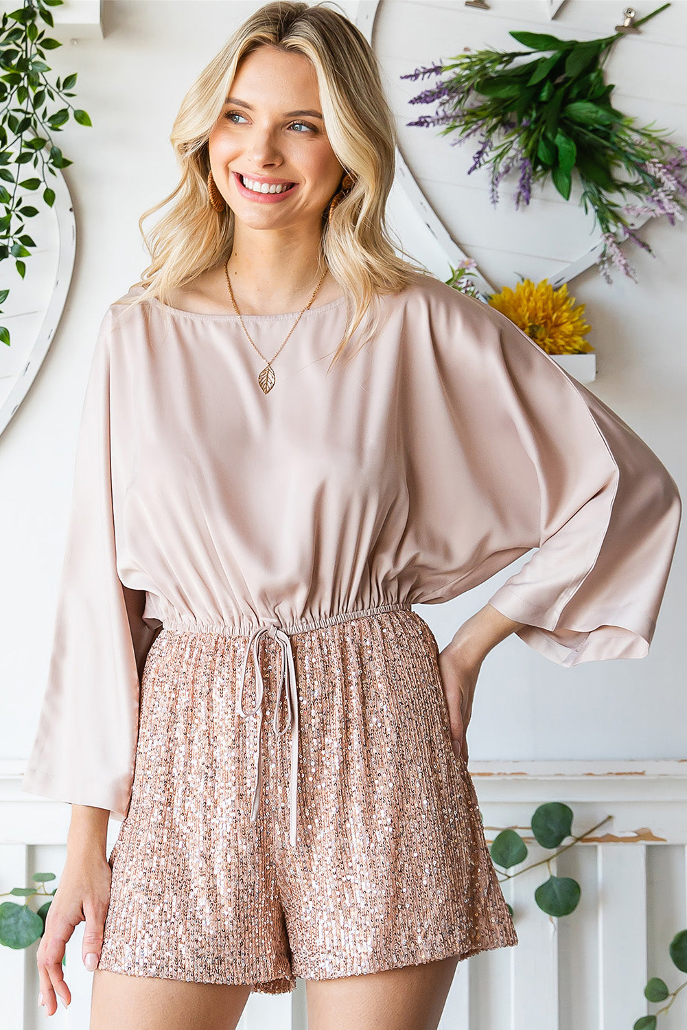 Light Peach Sequin Romper