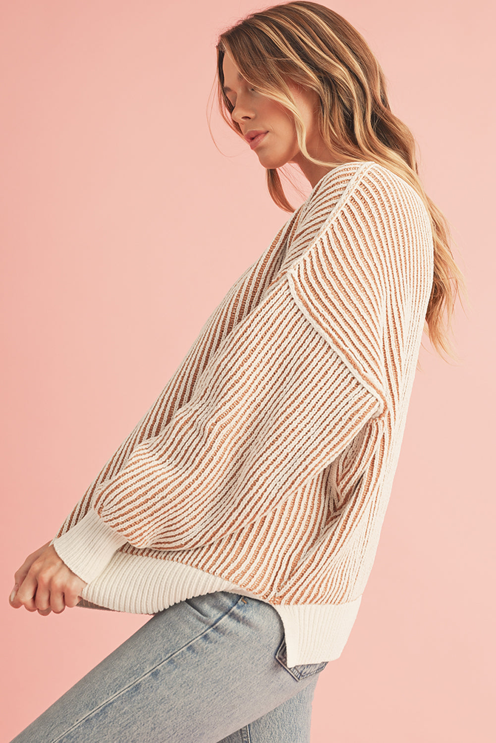 Chestnut Striped Loose Sweater