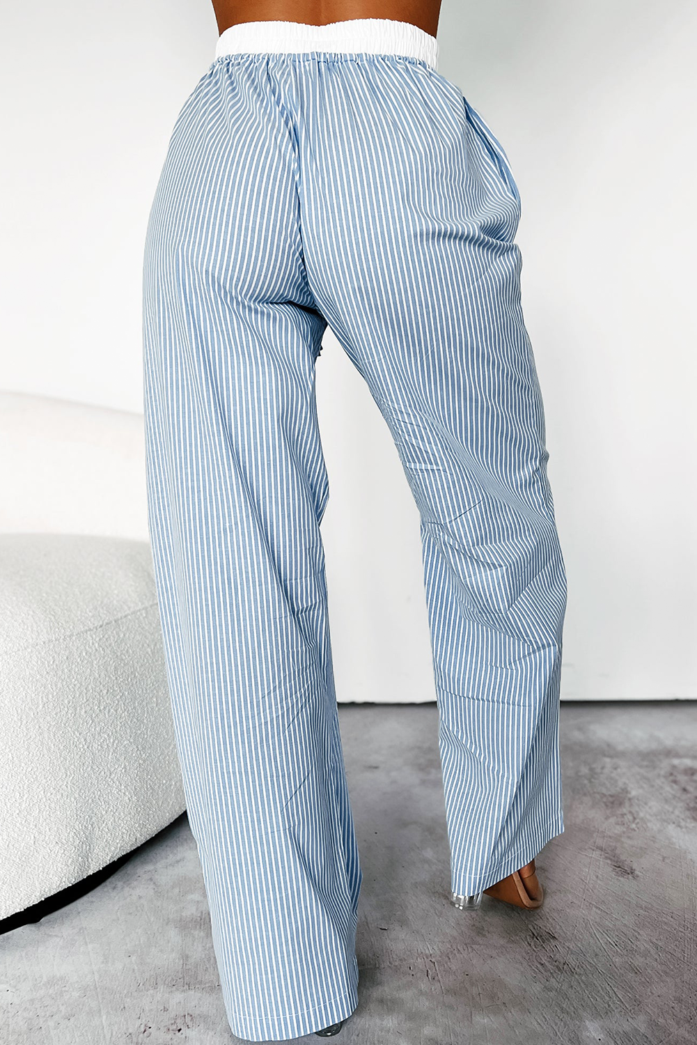 Sky Blue Striped High Waist Wide Leg Pants