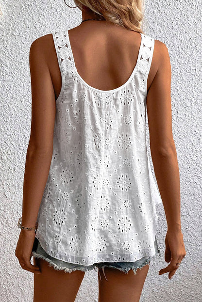 White Eyelet Embroidery Flowy Tank Top