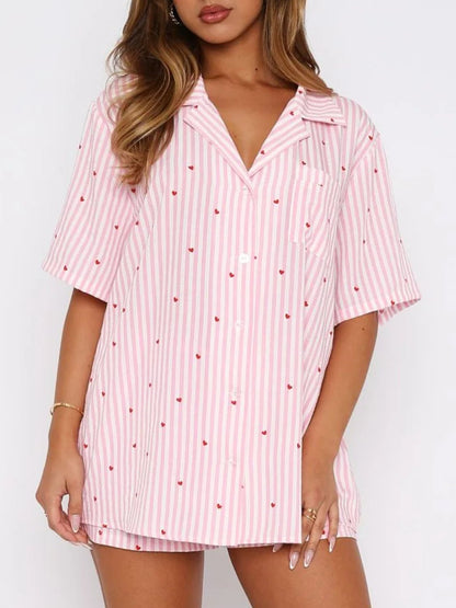 Collared Neck Short Sleeve Top and Shorts Set