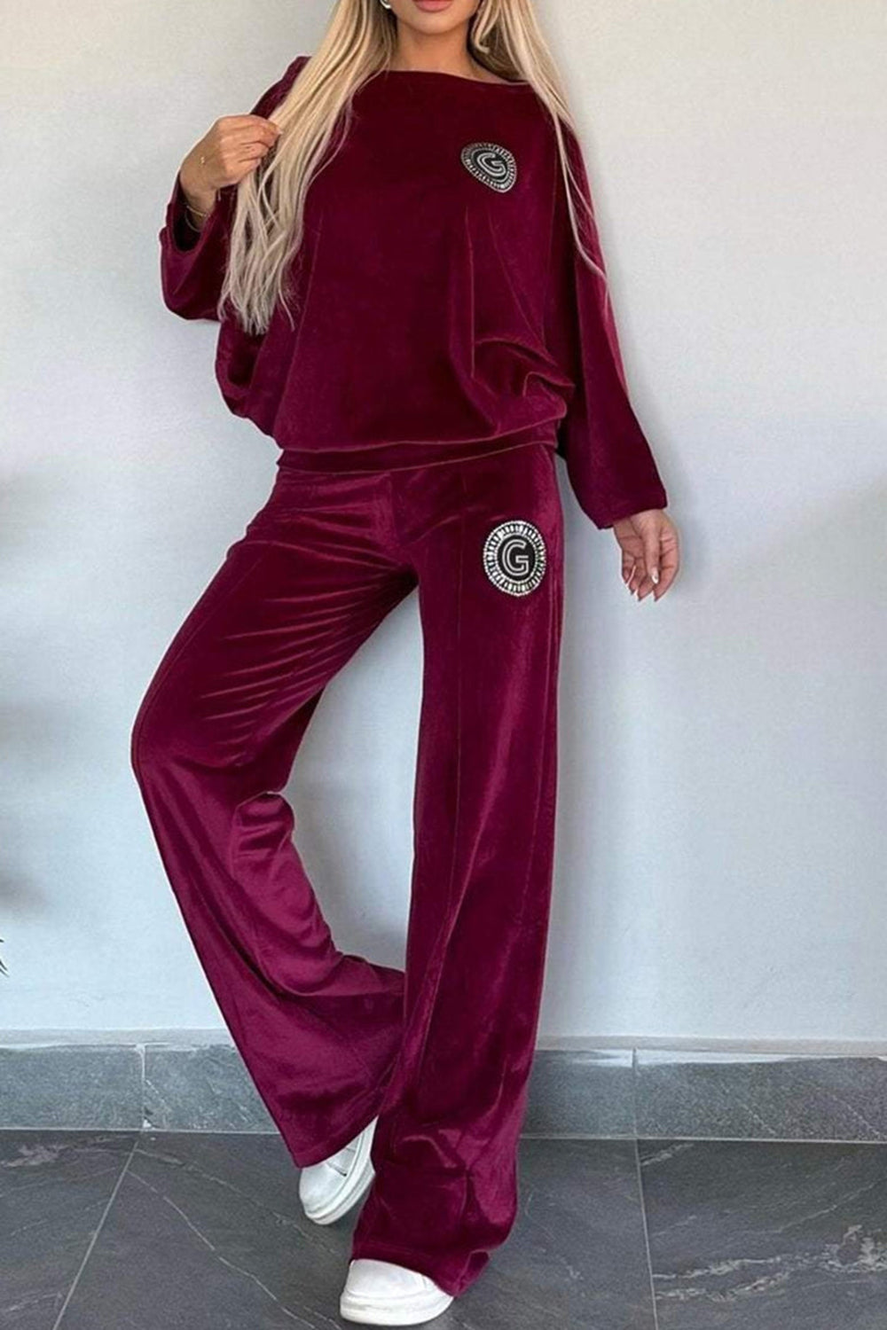 Boat Neck Long Sleeve Top and Pants Set