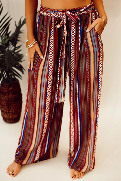 Red Boho Ethnic Striped Pants