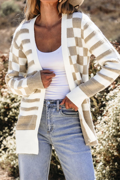 Beige Striped Knitted Cardigan