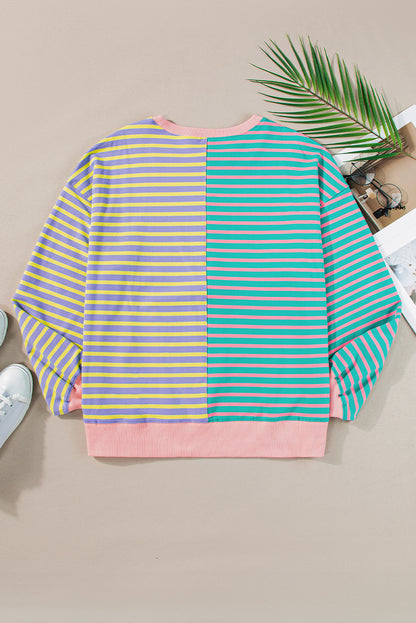 Sky Blue Striped Oversize Sweatshirt