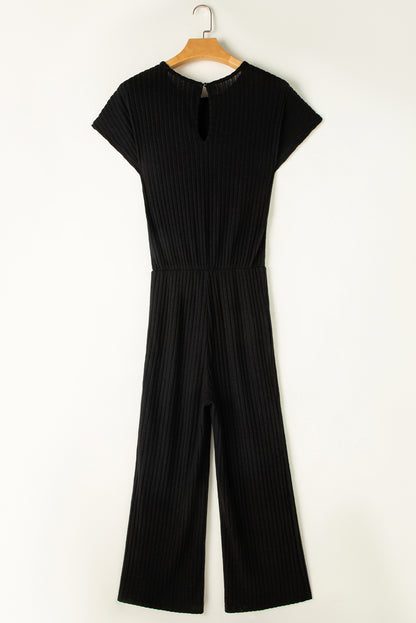 Ribbed Short Sleeve Wide Leg Jumpsuit