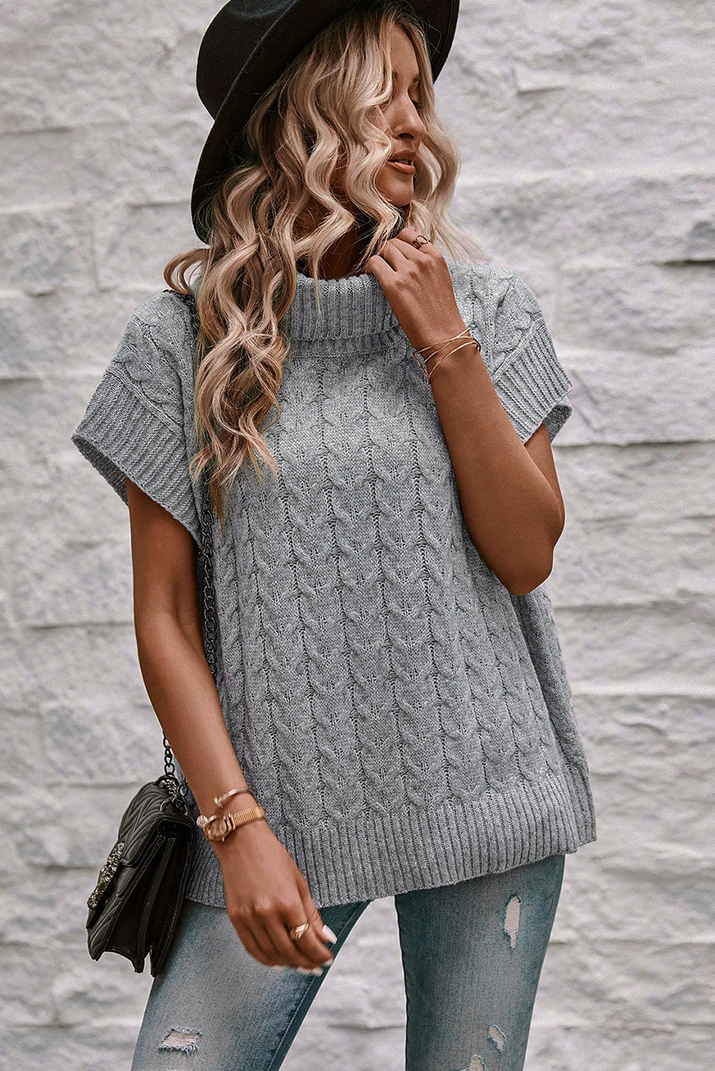 Grey Short Sleeve Sweater