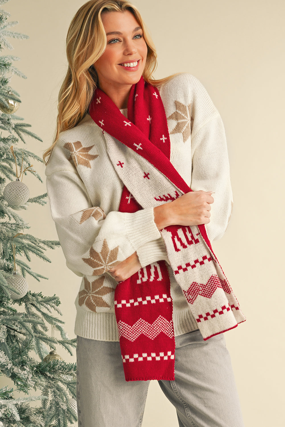 White Christmas Snowflake Pattern Tunic Sweater