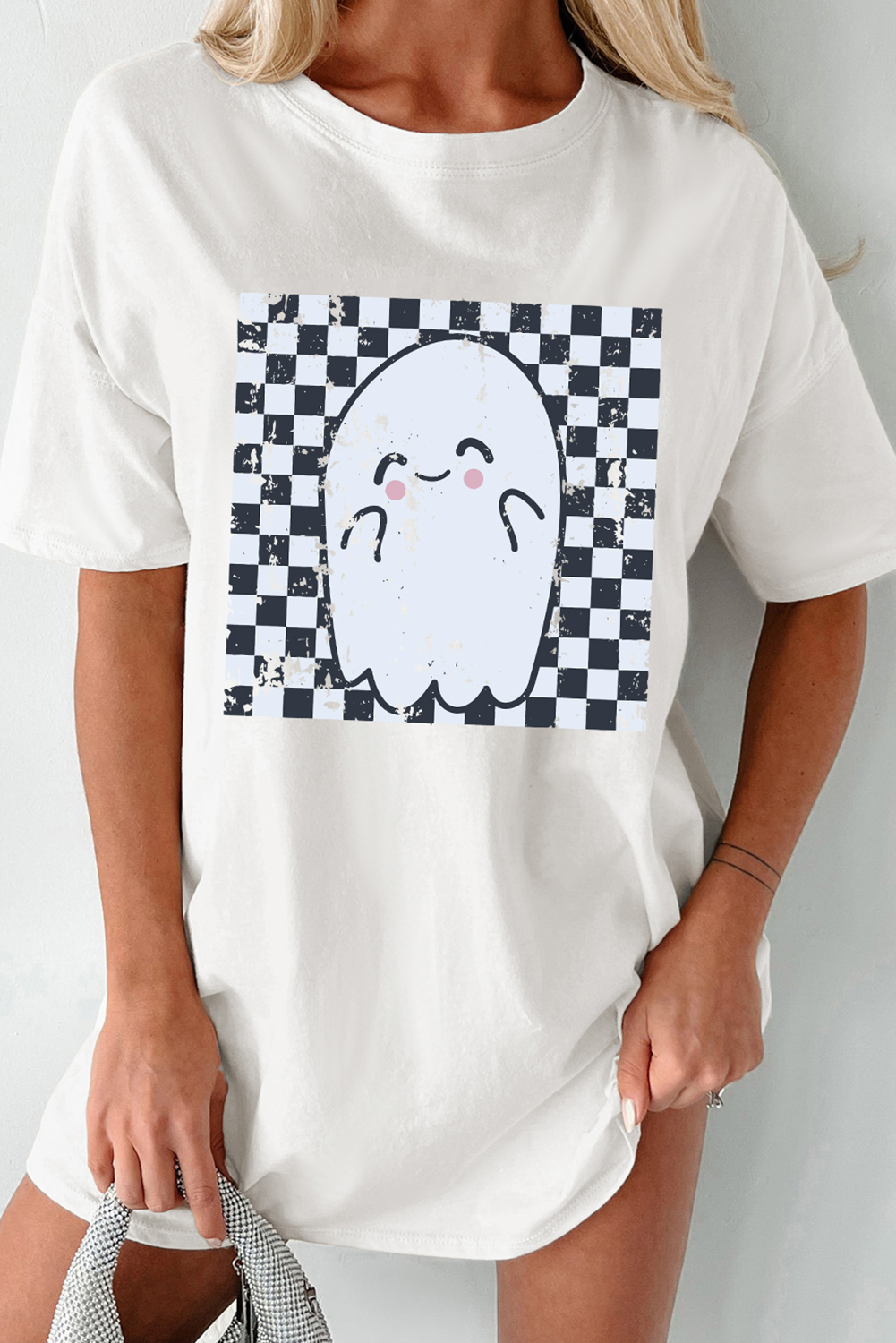 White Ghost Print Oversized  T-Shirt